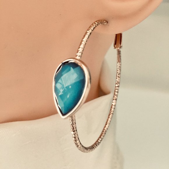 Turquoise / Gold Hoop Earring - Fashion Jewelry - Picture 1 of 4
